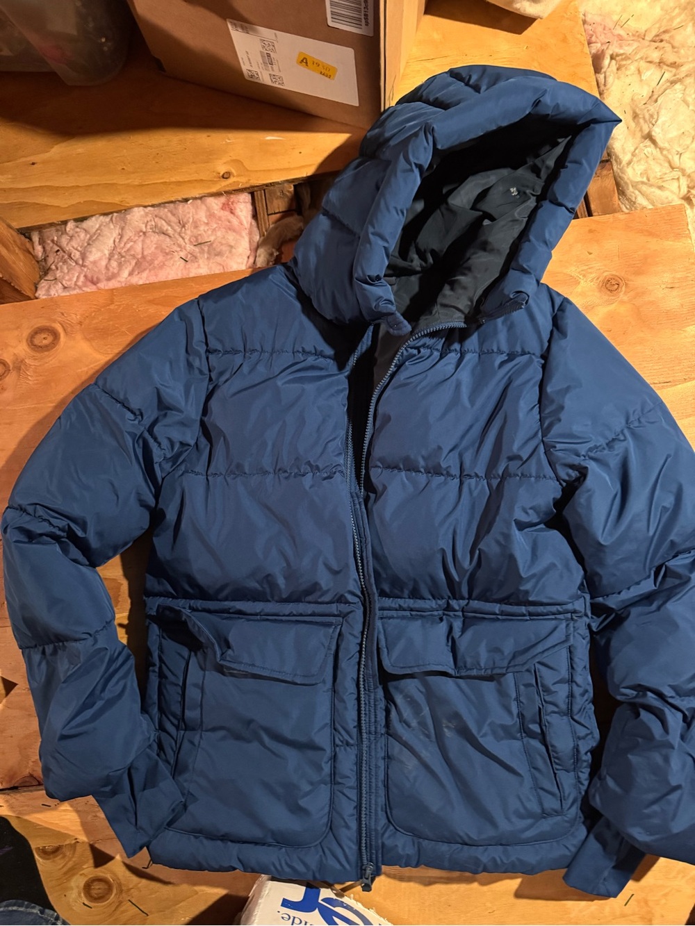 All in Motion Men's Navy Hooded Puffer Jacket - Insulated Winter Coat Size S